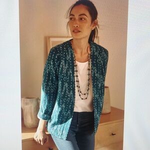 J Jill Pure| Kantha Ikat Jacket| Women’s size S(4-6)| Teal & White. Grandma core